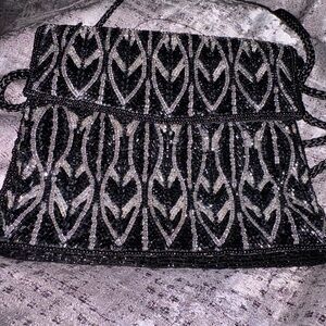 Magus Vintage Black and Silver Beaded Women's Evening Art Deco Pattern Purse
